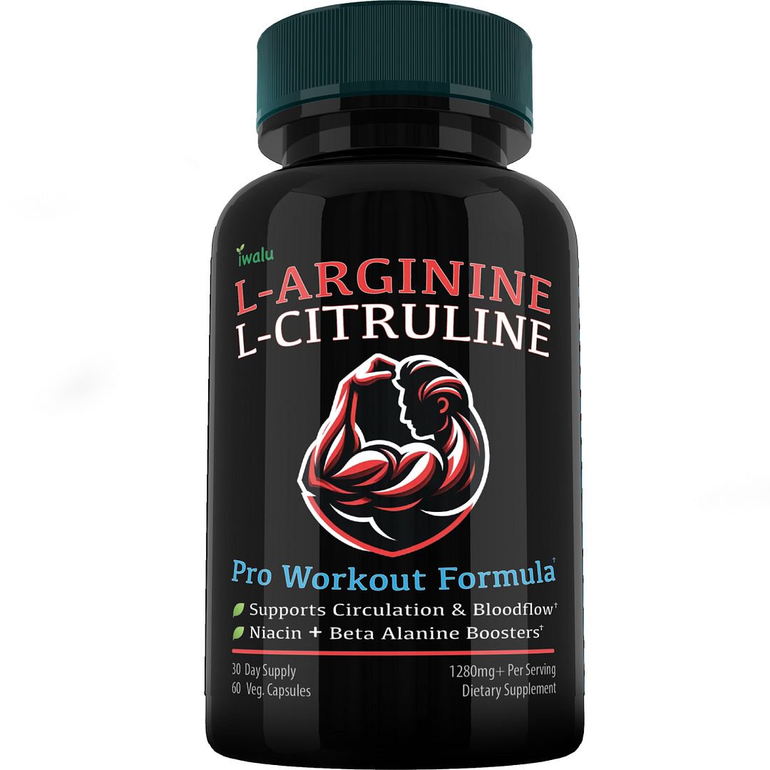 Nitric Oxide Boost with L-Arginine L-Citrulline | Pro Fitness Workout Formula | Circulation & Energy Support with Niacin & Beta Alanine - 60 Vegan Capsules | NSF Certified & USA Made by iwalu