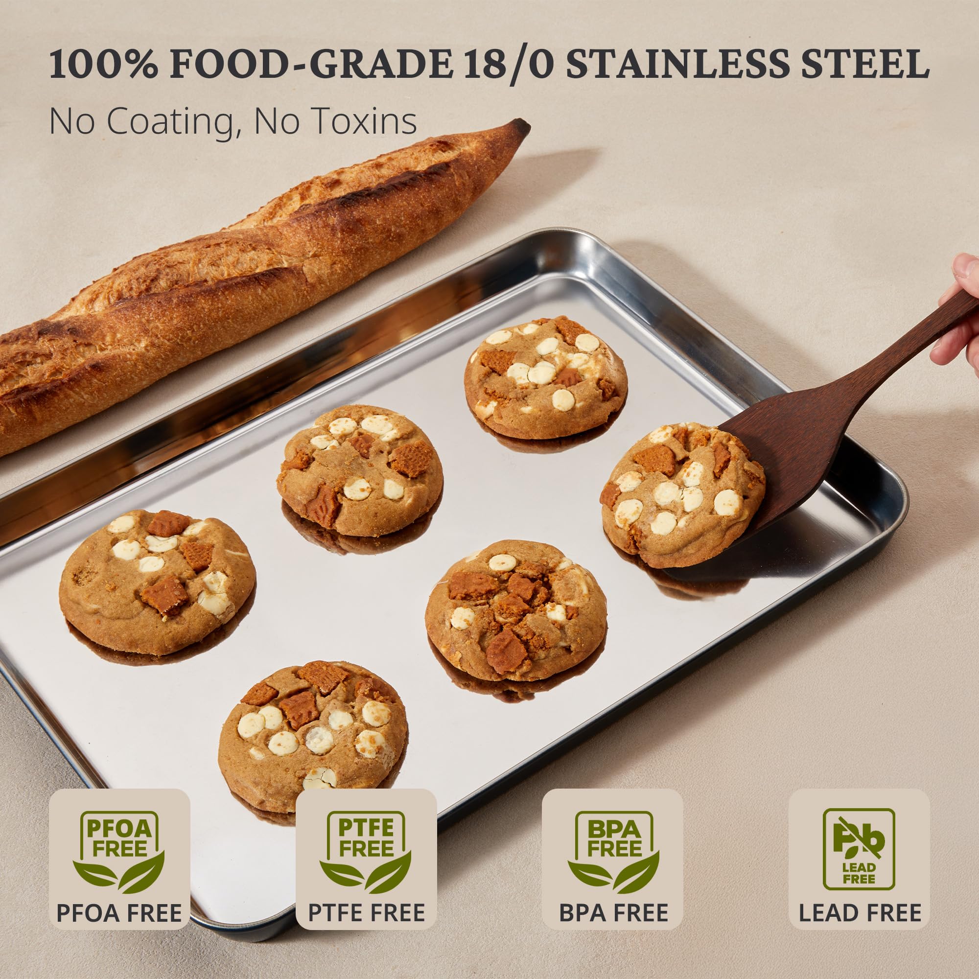 HONGBAKE Stainless Steel Baking Sheet Set of 3, Non Toxic Uncoated Cookie Sheets for Baking, Heavy Duty Baking Sheet Pans for Oven & Toaster, 9/12/16 Inch, Blue