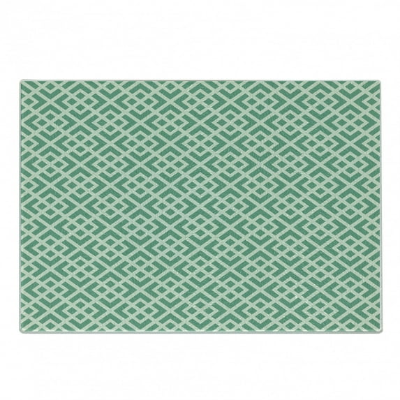 Mint Cutting Board, Shabby Fashion Abstract Squares Vintage Pattern Checkered Striped Crosswise, Decorative Tempered Glass Cutting and Serving Board, Small Size, Jade and Almond Green, by Ambesonne