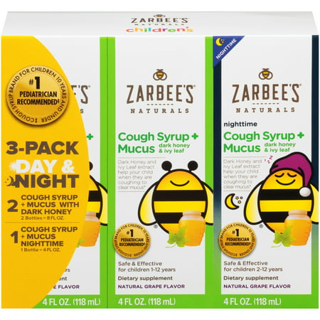 Zarbee's® Naturals 3 Pack Day & Night Cough Syrup + Mucus with Dark Honey Dietary Supplements 3-4 fl. oz. (Best Natural Cough Syrup)