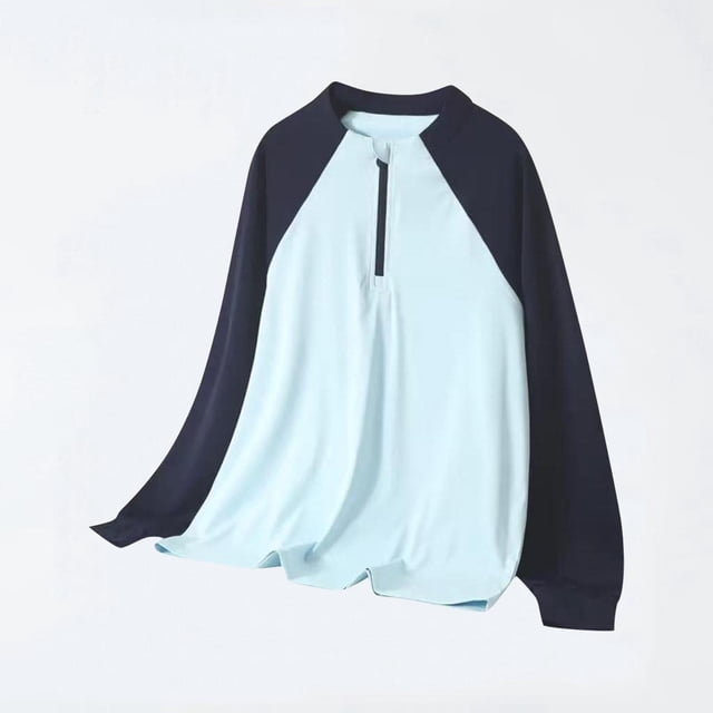 Cowsor Unisex Kids UPF 50+ Half Zip Long Sleeve Rash Guard Shirts Girls Boys Color Block Summer Blouse Tops