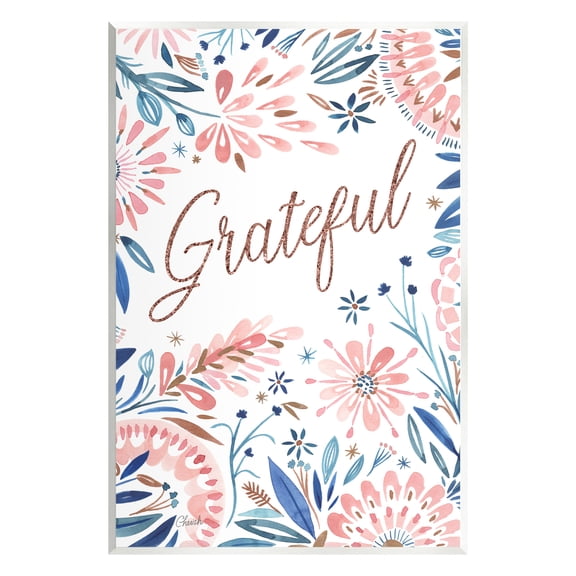 Stupell Grateful Pink Floral Blossoms Botanical & Floral Painting Wall Plaque Unframed Art Print Wall Art