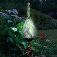 thumbnail image 3 of Exhart Pearlized Hand Blown Green Glass Twisted Flame  Powered Solar Powered Garden Stake with Metal Finial Detail, 36 inch (Decor for Home Patio, Outdoor Garden, Yard or Lawn), 3 of 7