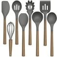 thumbnail image 2 of Silicone Kitchen Cooking Utensil Set, 9Pcs Kitchen Utensils Spatula Set with Wooden Handle for Nonstick Cookware, 446Â°F Heat Resistant Silicone Kitchen Gadgets Utensil Set with Large Holderï¼ˆGreyï¼‰, 2 of 10