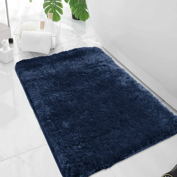 Wergifts Luxury Navy Microfiber & TPR Bath Rug, 16" x 24"