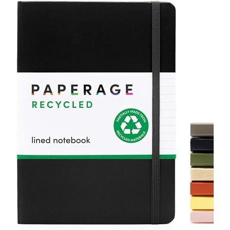 Paperage Recycled Lined Journal, (Black), 160 Pages, Hardcover, 5.7" x 8"