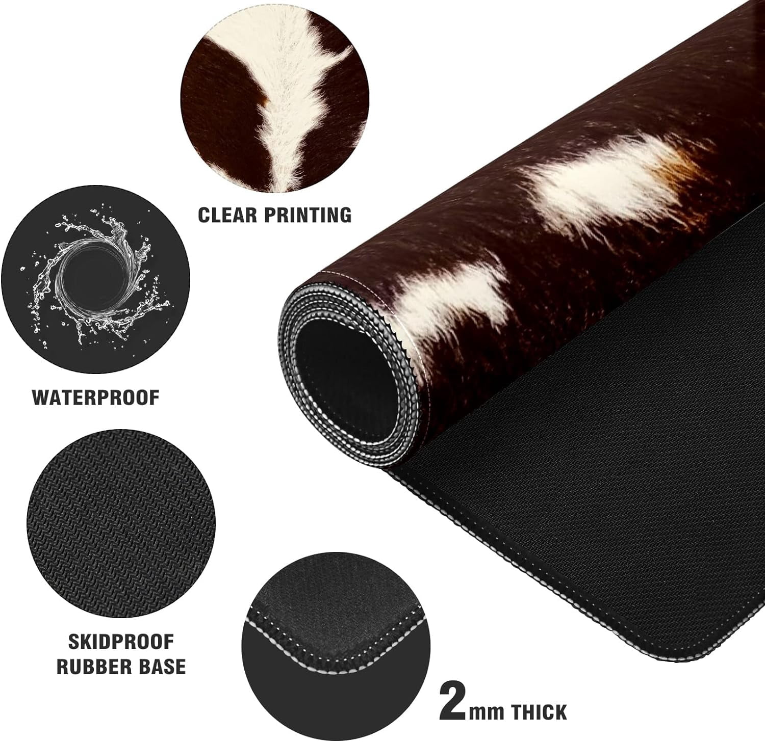 Real Cowhide Western Desk Mat, Desk Accessory, Cute Workspace, Trendy Workspace, Trendy, 35.4x15.7in Large Gaming Mouse Pad, Cute Desk Topper, Pretty Desk Pad