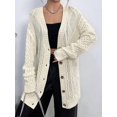 thumbnail image 4 of Women'S Cable Knit Cardigan Long Sleeve Open Front Button Down Knitwear Sweater Coat White M, 4 of 8