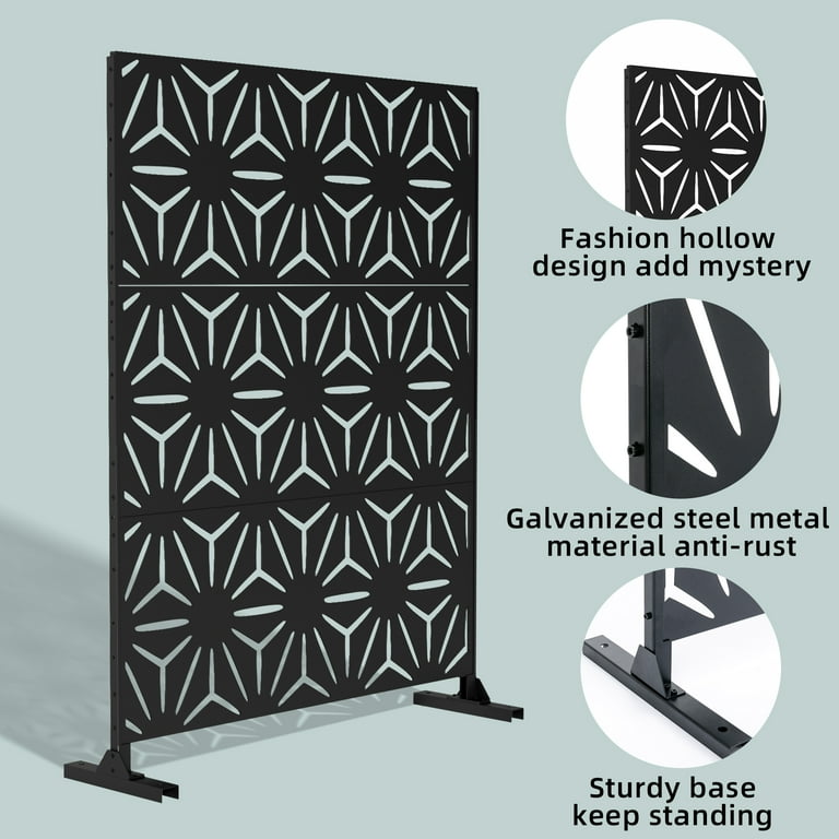 76 in. H x 48 in. W Metal Freestanding White Decorative Panel with Hollow Line Design for Balconies, Patios, and Gardens