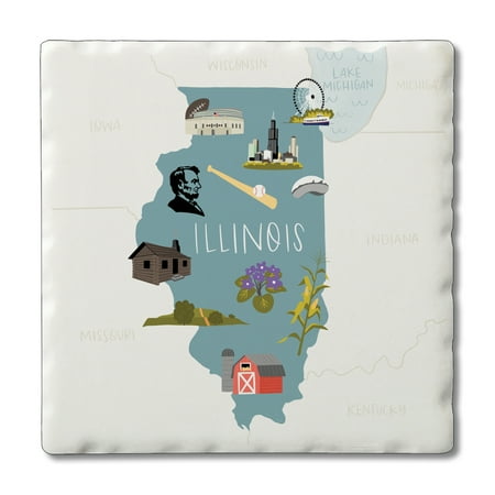 

CounterArt State Icons of Illinois Absorbent Stone Coaster Set 4 Pack Made in the USA