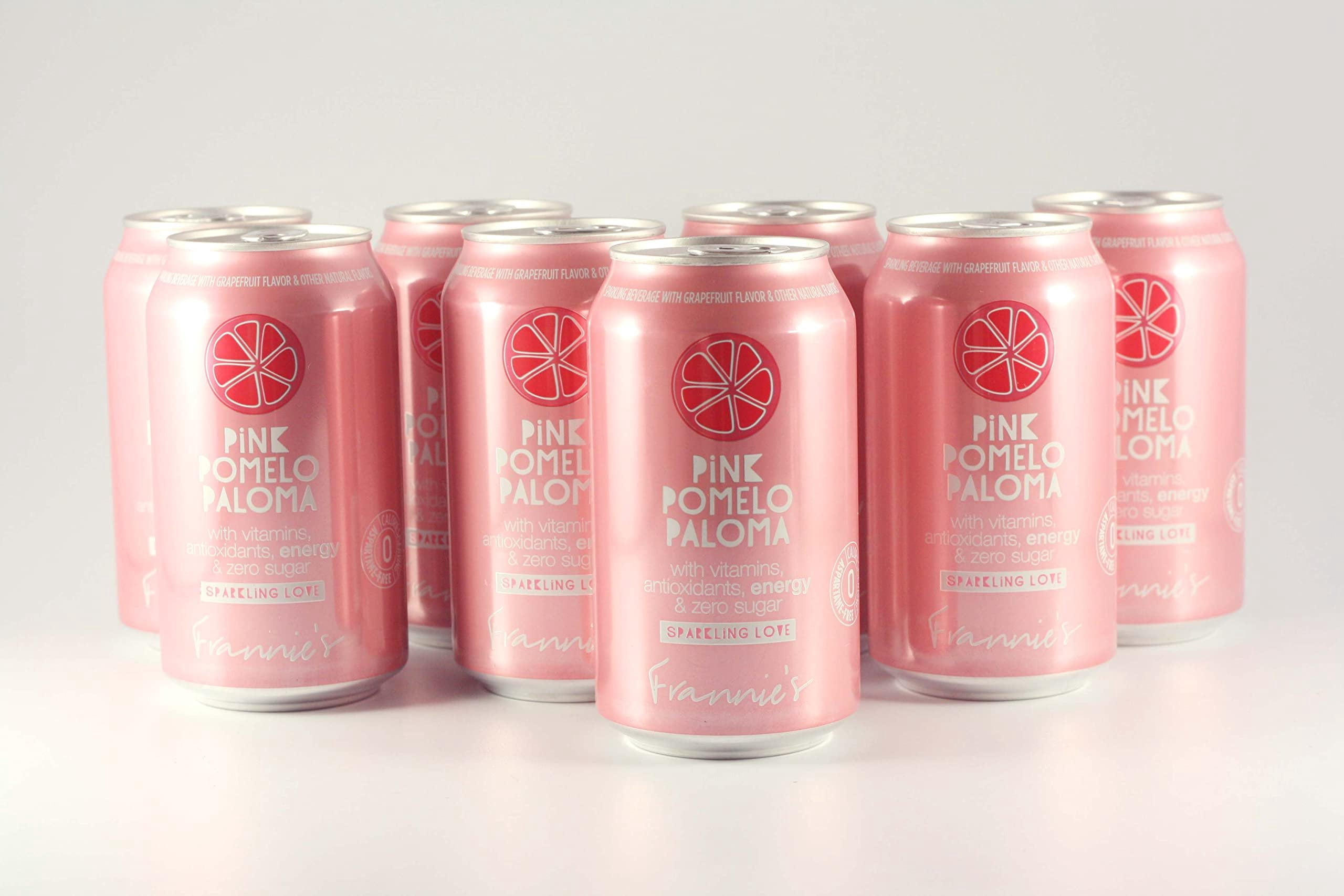 Frannies Sparkling Pink Pomelo Paloma, Protected With High-Density Foam, With Vitamins, Antioxidants, Energy, Zero Aspartame & No Sugar, 12 Oz. Cans Pack of 8 Cans