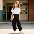 thumbnail image 2 of FRSASU Kids Quick Dry Parachute Pants Full Length Elastic Waist Strip Baggy Sports Hiking Trousers with Pockets Black, 2 of 7