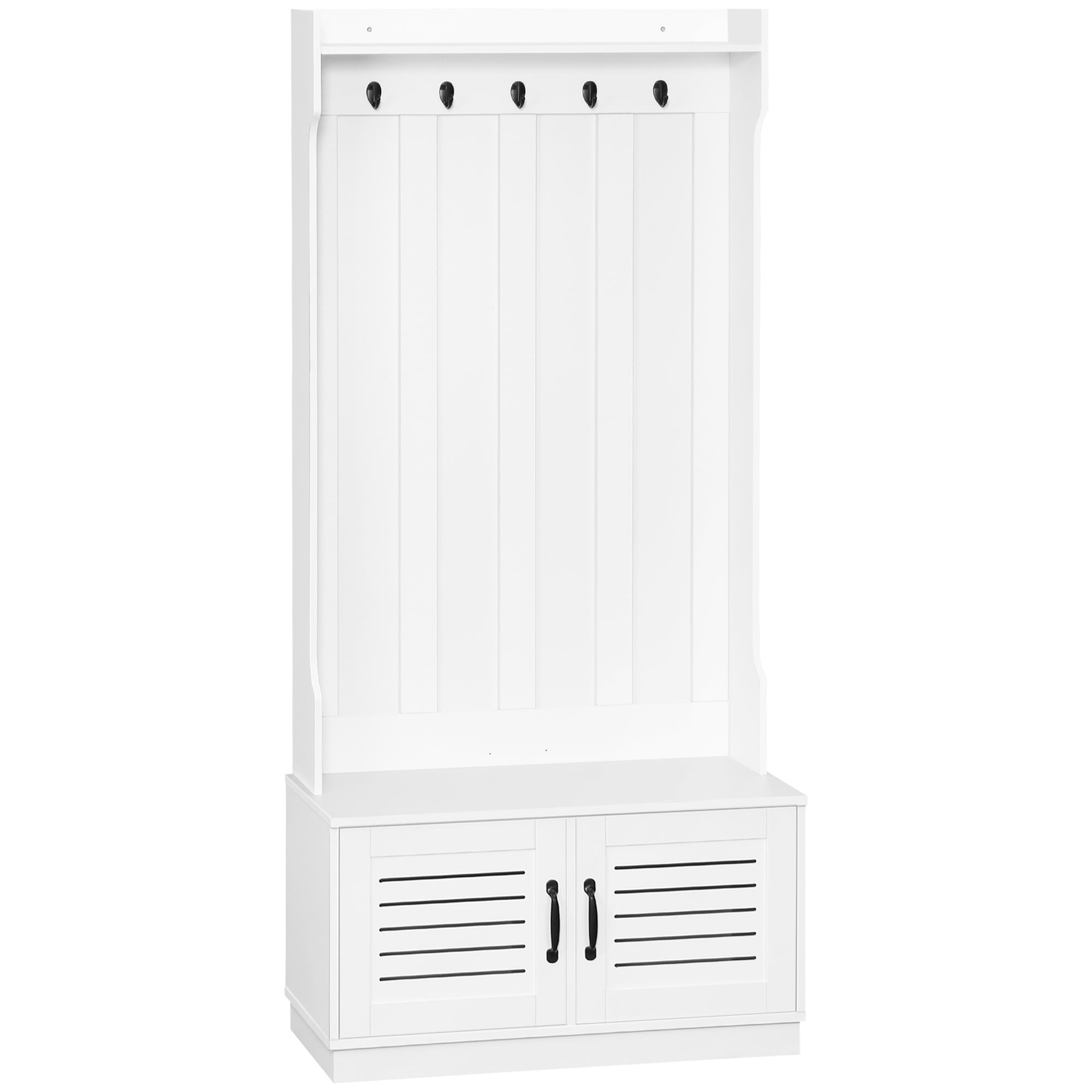 Modern Hall Tree, Entryway Coat Rack with Shoe Bench, 5 Hooks