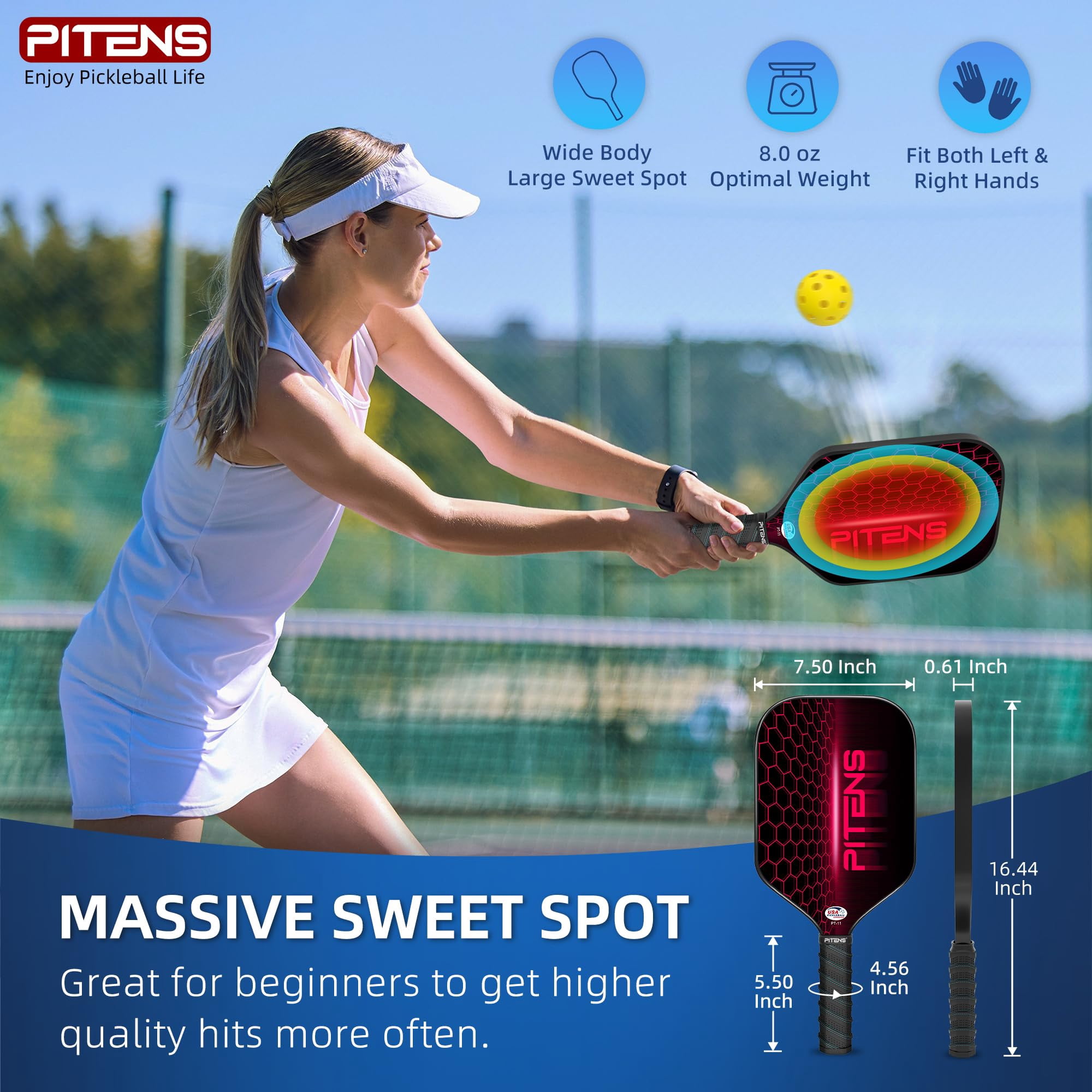 Pickleball Paddles Set of 2,Carbon Fiber and Graphite Face,Non-Slip Grip,USAPA Approved Pro Pickleball Set with 4 Pickleball Balls Outdoor Indoor,Pickleball Net Bag | Pickle Ball Racket for Women Men