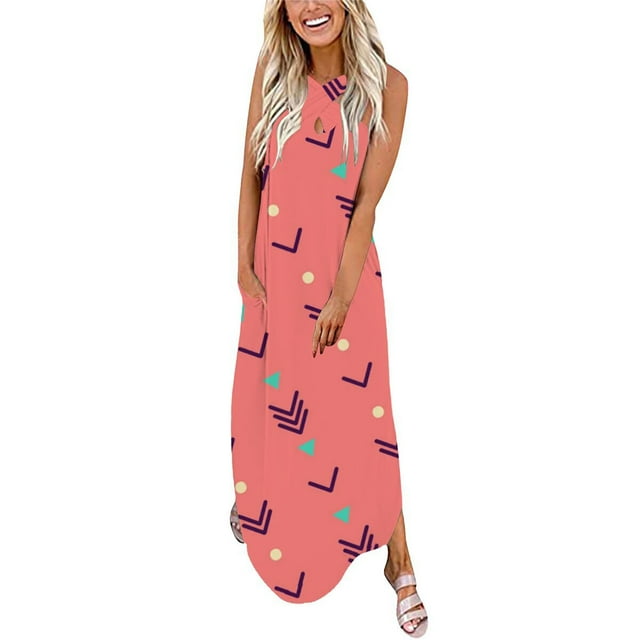 Birdeem Robe Longue Décontractée Sans Manches à Col en V Imprimée Ample pour Femmes + Poche