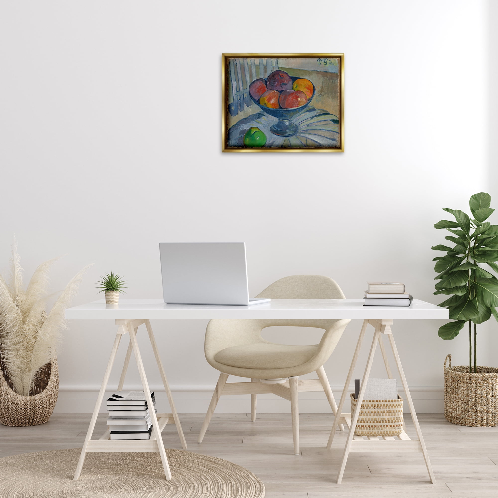 Stupell Industries Classic Fruit Dish on Garden Chair Food & Beverage Painting Gold Floater Framed Canvas Art Print Wall Art, 21 x 17