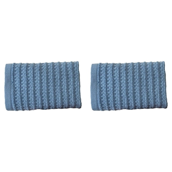 Waffle Hand Towel Striped Pattern Soft 100% Cotton Ultra Absorbent Hand Towels for Bathroom 13.38 x 28.74 Inch (Fog Blue, 2 Pieces)