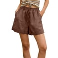 thumbnail image 2 of Delayuji Womens Linen Short Elastic High Waist Lace Trim Loose Shorts Breathable Casual Loungewear Pants Summer, 2 of 5
