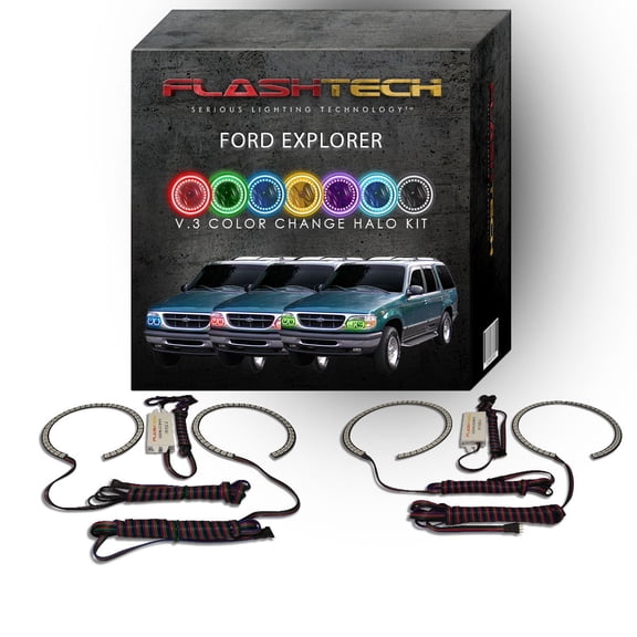 Flashtech RGB Multi Color Changing LED Halo kit for 1995-2001 Ford Explorer Headlights