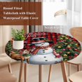 thumbnail image 4 of Red Plaid Christmas Round Tablecloth, Fitted Table Cover with Elastic for 45"-54" Round Tables, Snowman Xmas Tree Snowflake Gifts Elk Table Cloth Outdoor Indoor Dinning Party Waterproof Tablecloths, 4 of 7