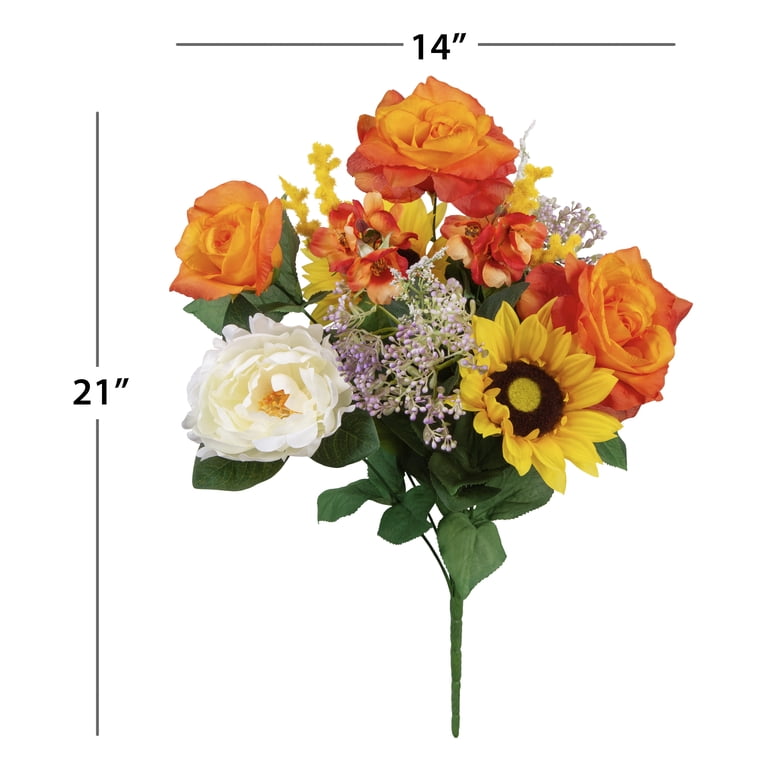 Mainstays 20-inch Artificial Silk Orange Roses Mixed Flowers