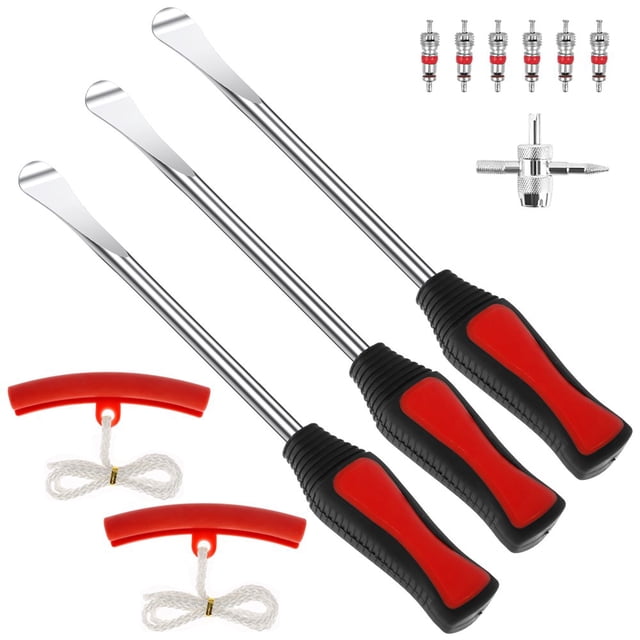 13Pcs Motorcycle Tyre Repair Tool Spoon Set with 3 Tire Levers Spoon & 2 Protective Sleeves & 6 Valve Core & Wrench Motorcycle Tire Tool Kit Motorbike Tire Changing Spoons Lever