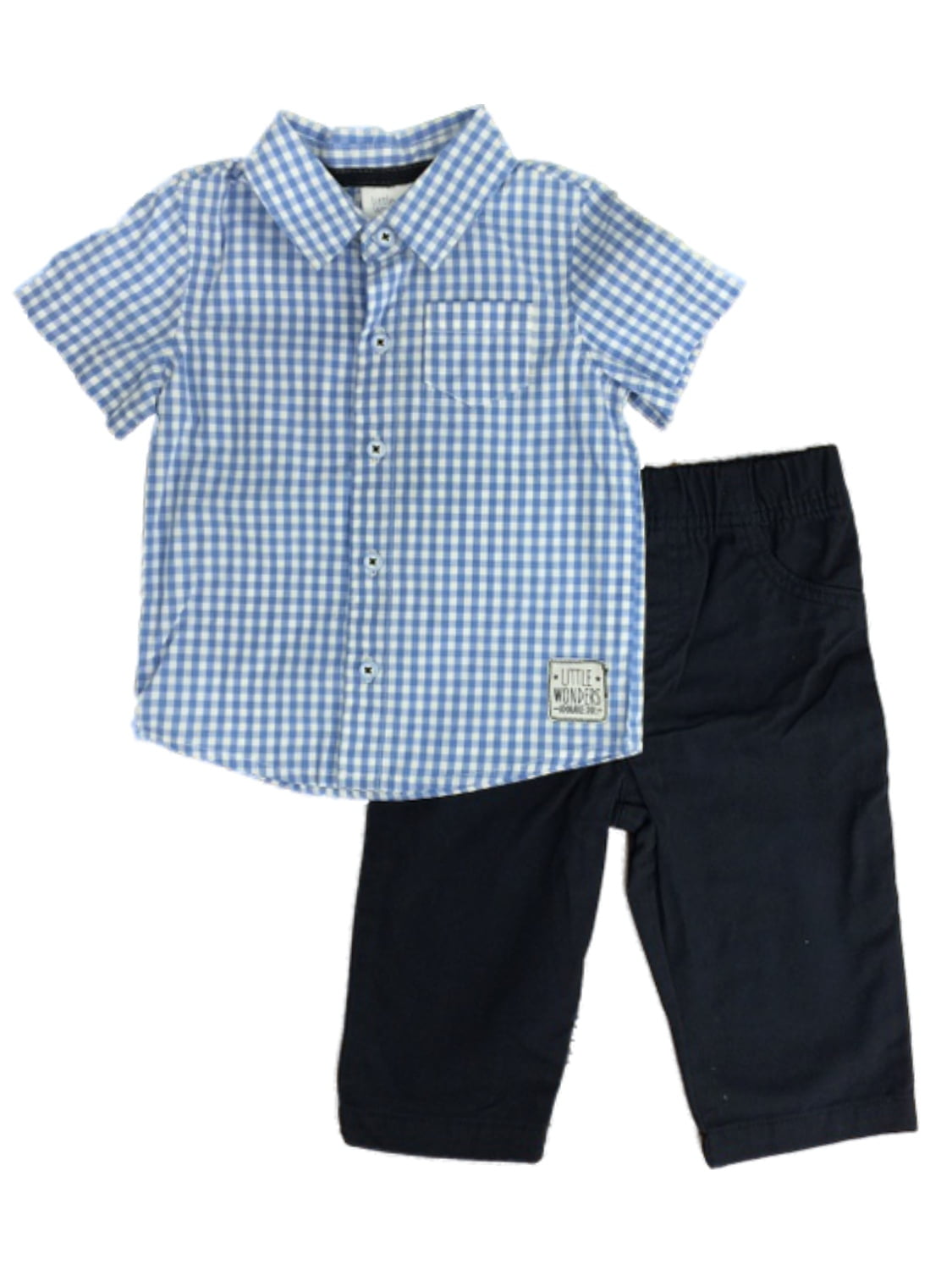 Infant Boys Blue Plaid Baby Outfit Check Button Front Shirt & Khaki ...
