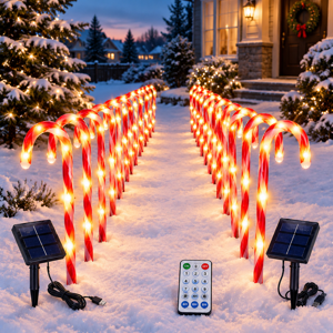 24 Pack Solar Candy Cane Lights Outdoor Mas With Remote
