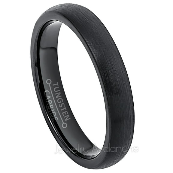 Tungsten Wedding Ring - Band for Mens & Womens- 4mm Domed Tungsten Ring - Black IP Tungsten Band
