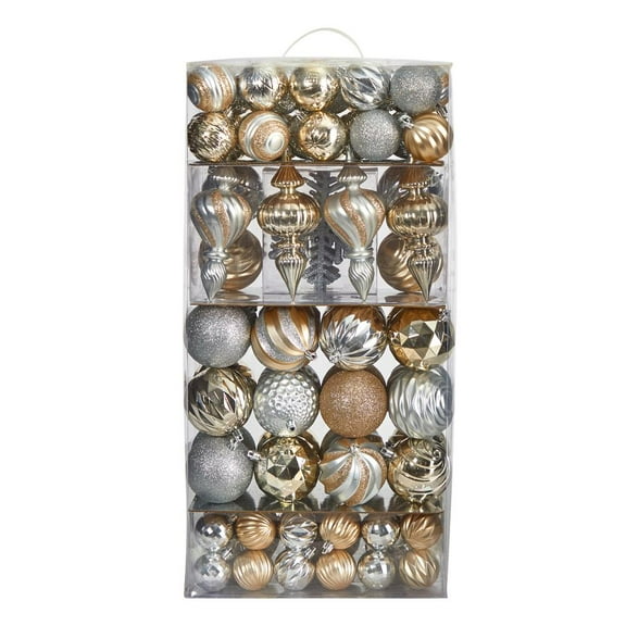 Nearly Natural Holiday Deluxe Shatterproof, 81 Count Christmas Tree Ornament Box Set, Re-Useable Container