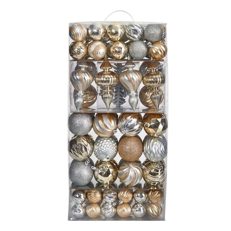 Nearly Natural Holiday Deluxe Shatterproof 81 Count Christmas Tree Ornament Box Set Re-Useable Container