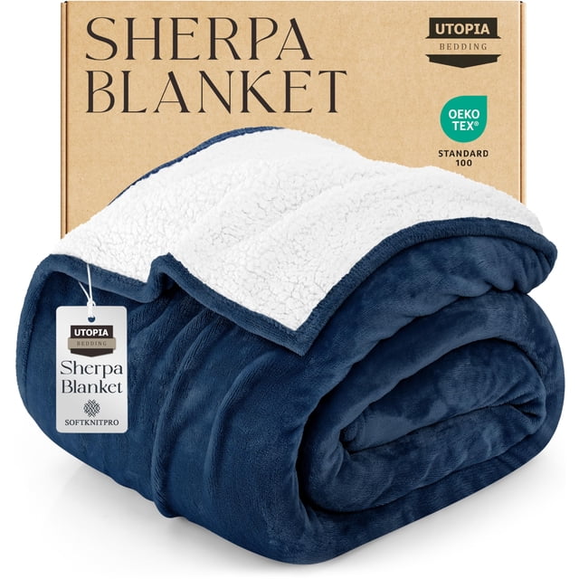 Manta Sherpa Utopia, cama doble, 152 x 203 cm, color azul marino