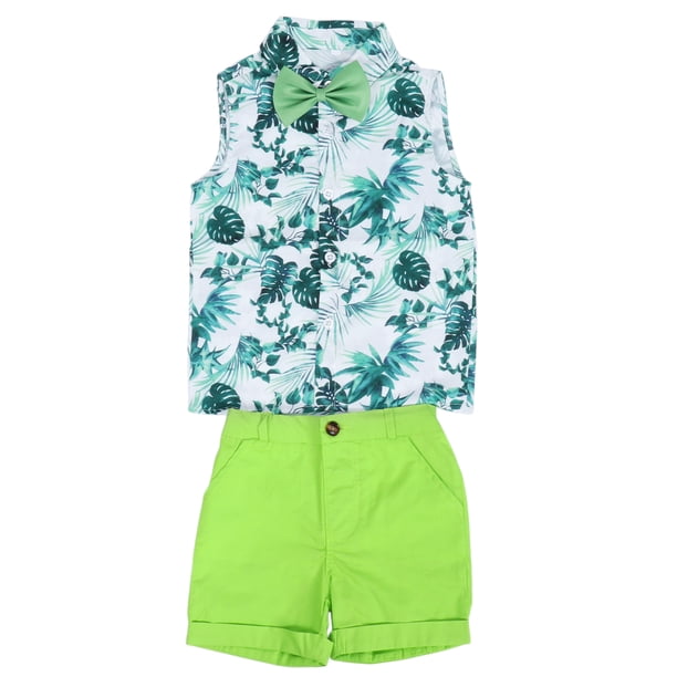 Conjunto de pantalones cortos de camisa para niño, conjunto de ropa de verano sin mangas con pajarita para niños, conjunto de pantalones cortos de camisa, características líderes en su clase