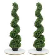 43 Inch Artificial Boxwood Topiary Tree Spiral Plants Fake Faux Plant Decor in Plastic Pot Green Indoor or Outdoor, Set of 2