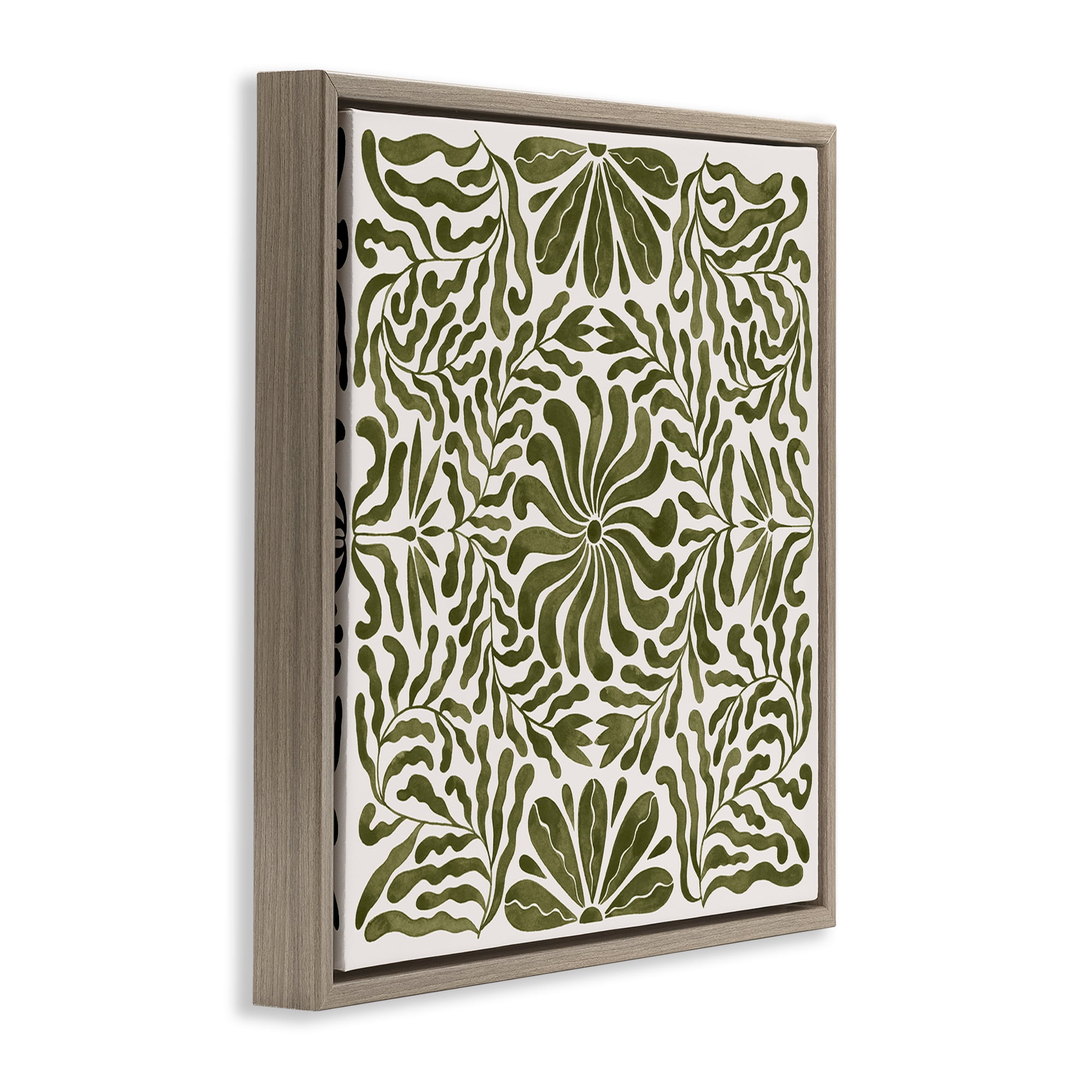 Stupell Industries Symmetric Flower Pattern Abstract Painting Brown Floater Framed Canvas Art Print Wall Art, 18 x 18