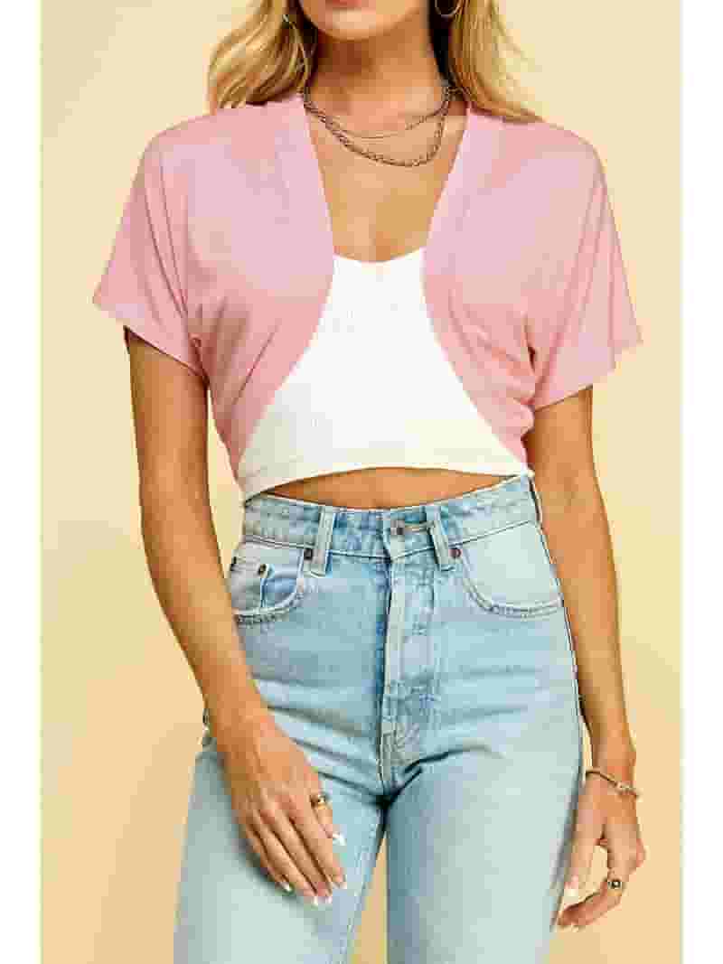 高価値セリー Made by Johnny Women's Short Sleeve Cropped Bolero Shrug Clothing