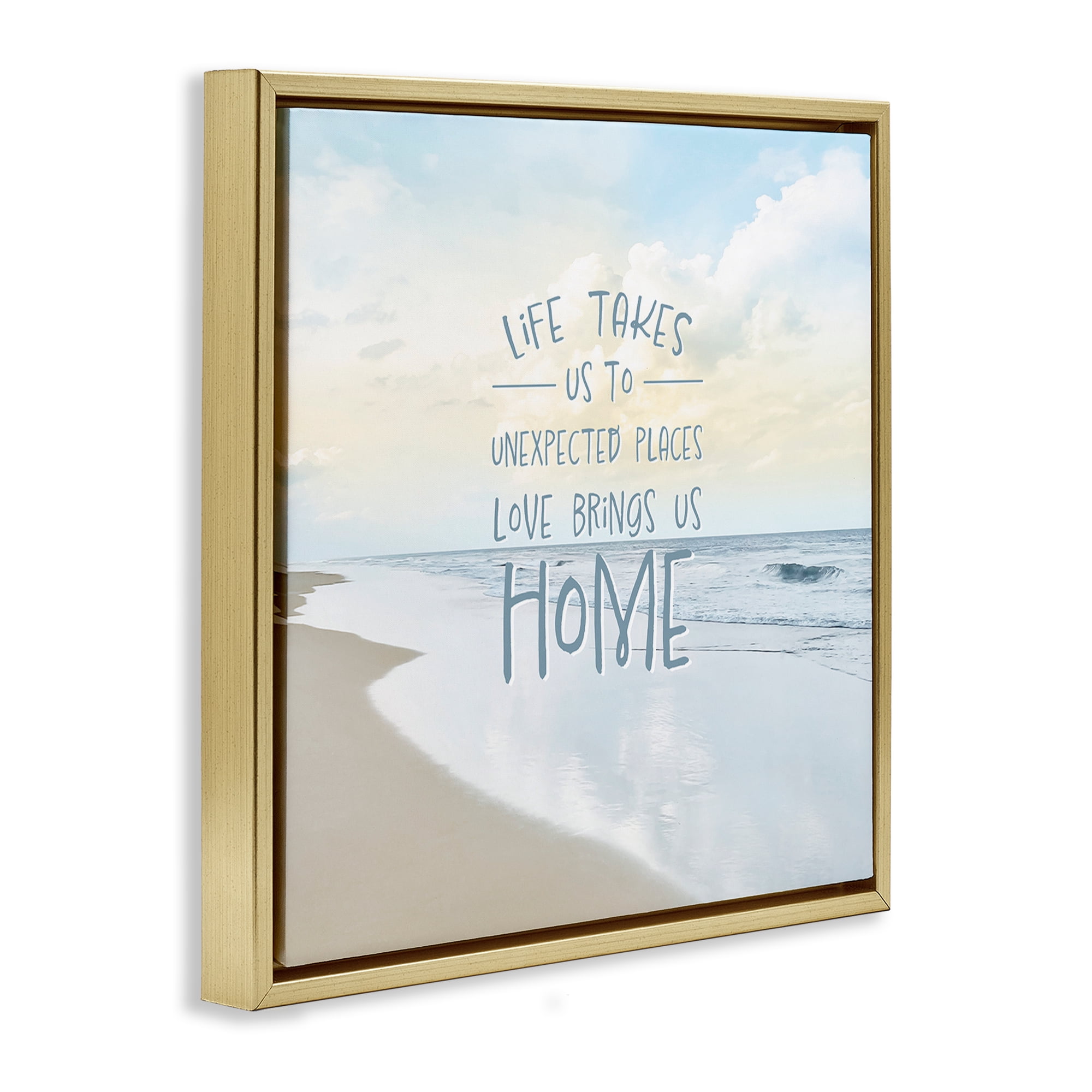 Stupell Industries Love Brings Us Home Inspiration Gold Framed Floater Canvas Wall Art, design by Natalie Carpentieri