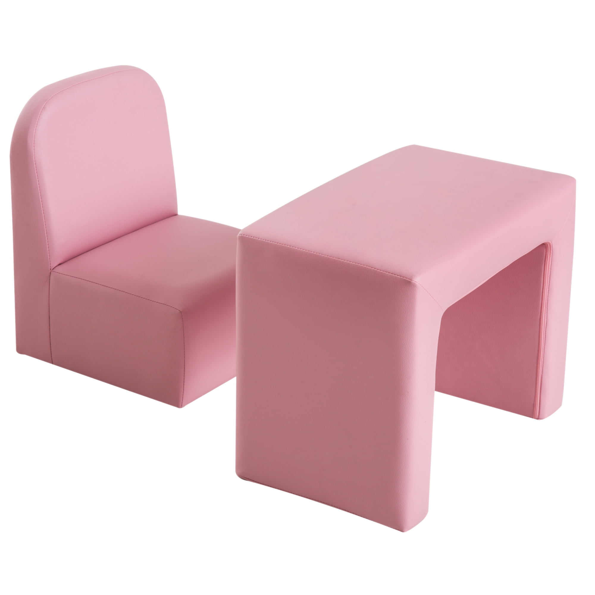 Qaba 2-in-1 Multifunctional Kids Sofa, Convertible Table and Chair Set for Boys Girls, Pink