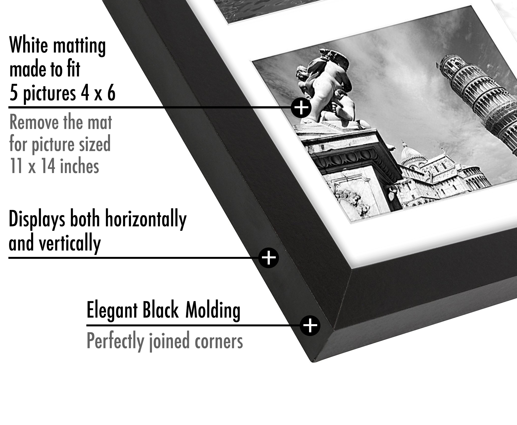 Americanflat 11x14 Collage Picture Frame in Black with Five 4x6 Picture Displays - Shatter Resistant Glass Horizontal and Vertical Formats for Wall