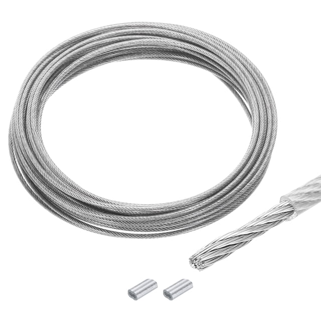 Unique Bargains 33Ft(10M) Wire Rope 304 Stainless Steel Cable 5/16" (8 mm) Vinyl Coated with 2pcs Screw Chuck Transparent