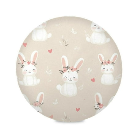 

15.4inch Round Placemats DIY Printing Design Suitable for Kitchen Table Party Decoration Cute White Rabbit