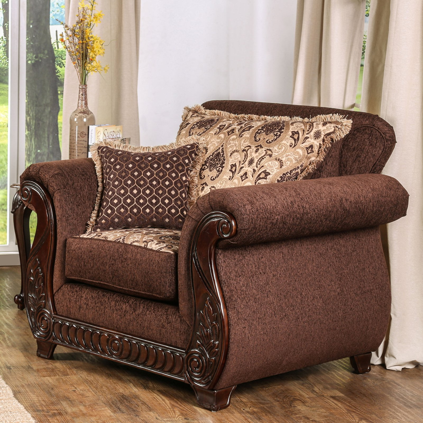 Furniture Of America Sala Traditional Style Fringe Accent Pillow Arm Chair Walmart Com Walmart Com