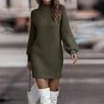 thumbnail image 6 of CharmCyan Women's Knitted Dress Turtleneck Winter Sweater Dress Knitted Dresses Midi Plain Long Wool Dress Dark Green 2XL, 6 of 8