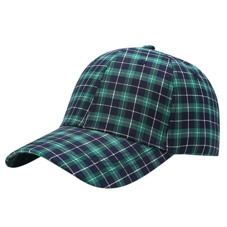 BKQCNKM Hats for Men Mens Hats Baseball Cap Outdoor Camouflage Cap Fishing Hunting Hiking Basketball Snapback Hat Plaid Green One Size