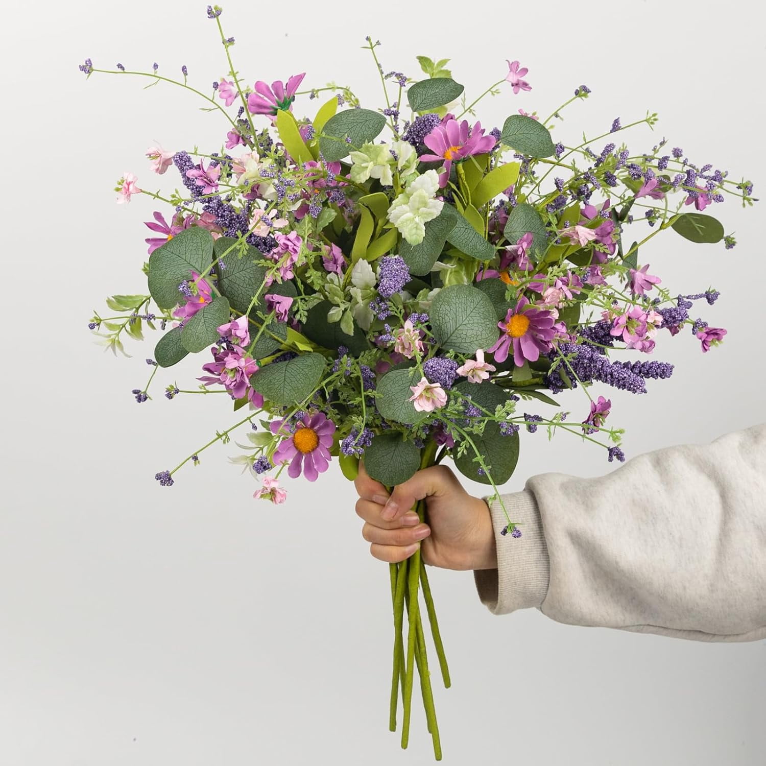 6 Pcs 20" Artificial Plants Daisy Flowers Branches for Vase Faux Silk Spring Greenery Stems with Eucalyptus Berry Wildflower Wedding Centerpiece Home Decor Indoor