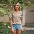 thumbnail image 6 of Fjuchai Womens V-Neck Lace T-Shirt for Female Summer Chiffon Floral Short Sleeve Tees Shirt S-XXL, 6 of 9