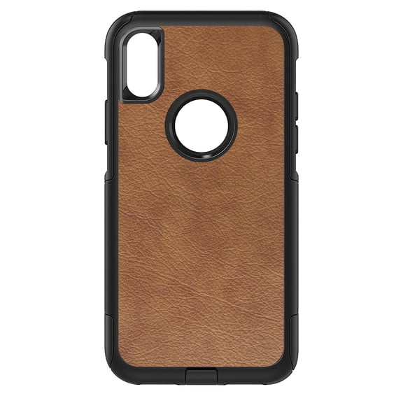 DistinctInk Custom SKIN / DECAL compatible with OtterBox Commuter for iPhone XS MAX (6.5" Screen) - Dark Brown Faux Leather Print Design - Printed Faux Leather Image