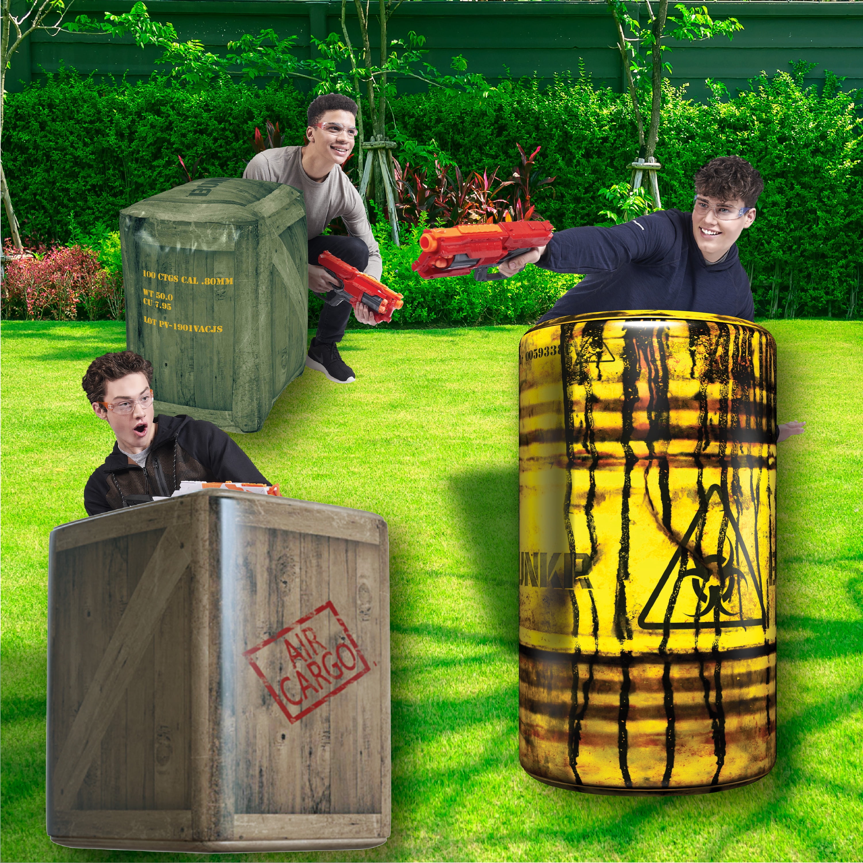 The Ultimate Nerf Battle Bunkr Inflatable Obstacle Course Set for Backyard Blaster Games, Team Challenges, and Outdoor Family Fun