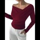 thumbnail image 3 of Tops con Hombros Descubiertos para Mujer, Camisas de Discoteca de Larga, Ajustadas y de Moda para y Otoño Vino Tinto M, 3 of 8