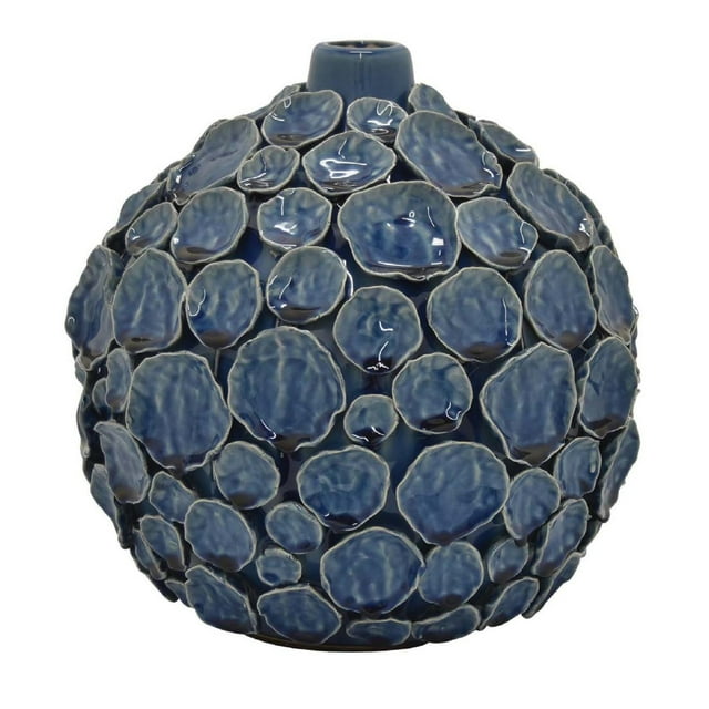 Jarrón Benzara Remus de Cerámica Esmaltada Azul con Relieve de Piedras